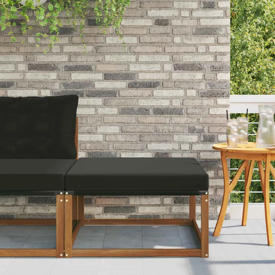 Pouf d'Extérieur Bois d'acacia massif et Textilène Naturel
