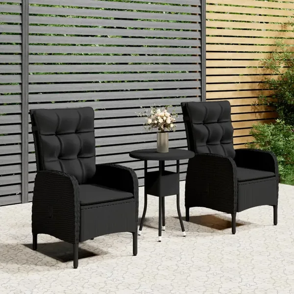 Garden Bistro Set 3 pcs Poly Rattan Black