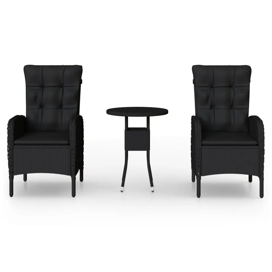Garden Bistro Set 3 pcs Poly Rattan Black - 2