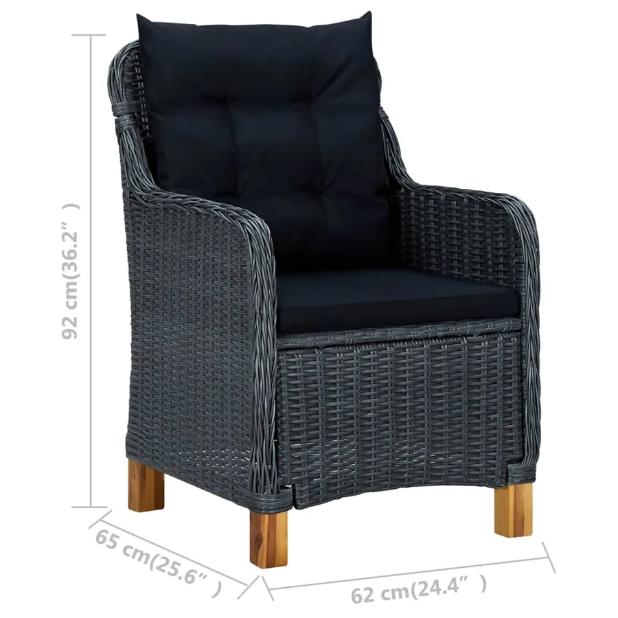 Mobilier à dîner 9 pcs avec coussins Résine tressée Gris foncé - 13