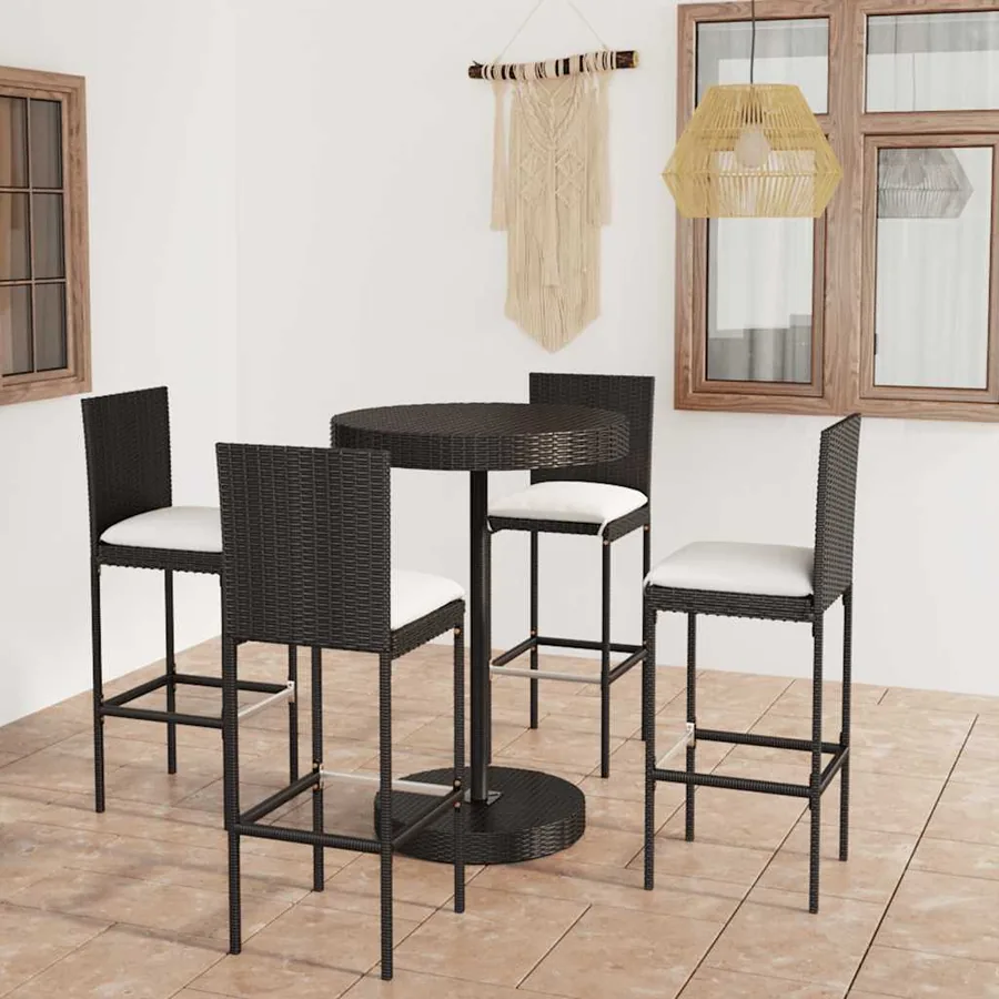 Garden Bar Set 5 pcs and Cushions Poly Rattan Black