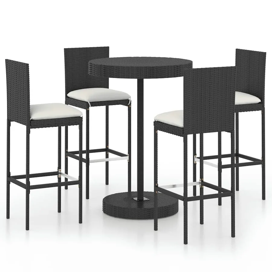 Ensemble de bar de jardin 5 pcs et coussins Résine tressée Noir - 2