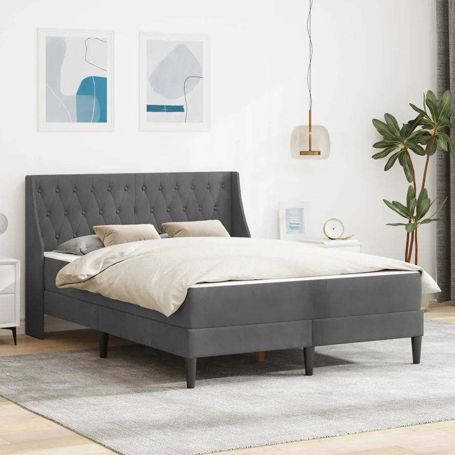 Cadre de lit avec matelas Gris foncé 140 x 200 cm Velours