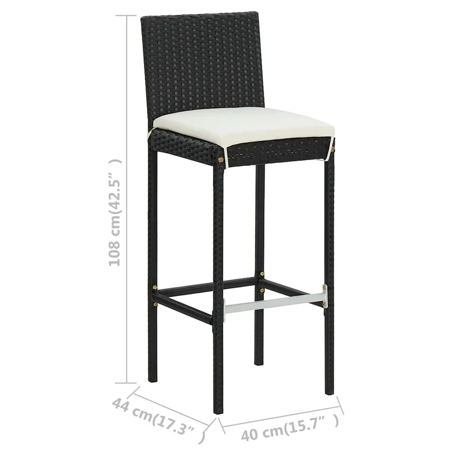 Ensemble de bar de jardin 5 pcs et coussins Résine tressée Noir - 12