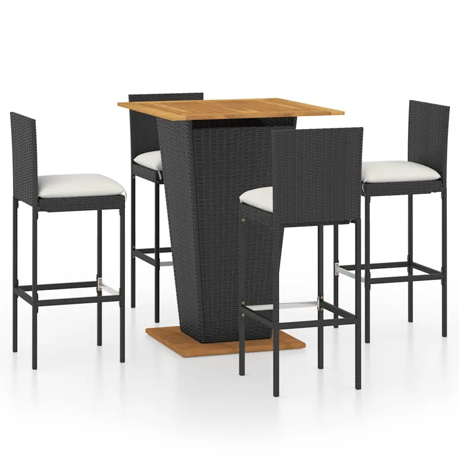 Garden Bar Set 5 pcs and Cushions Poly Rattan Black - 2