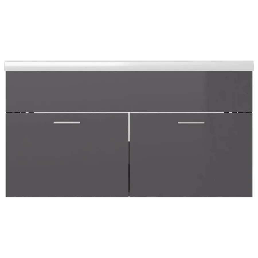 Armoire d'évier et lavabo intégré Gris brillant Bois ingénierie - 7