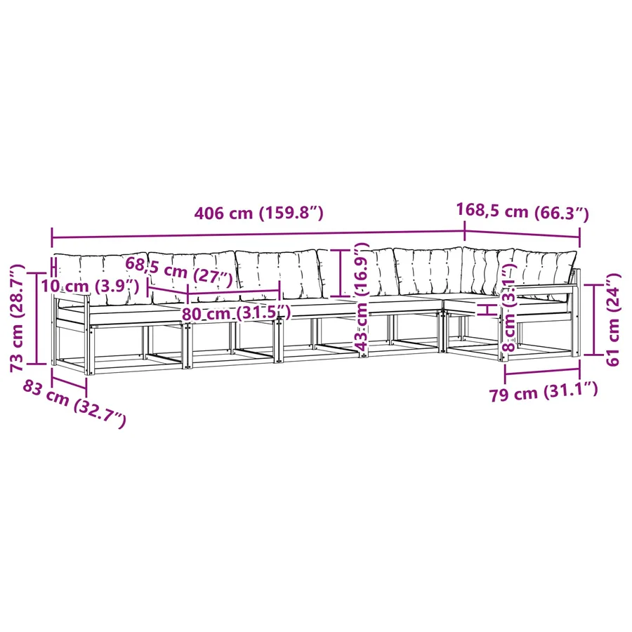 Ensemble de canapés d'extérieur 6 pcs Naturel et Noir - 12