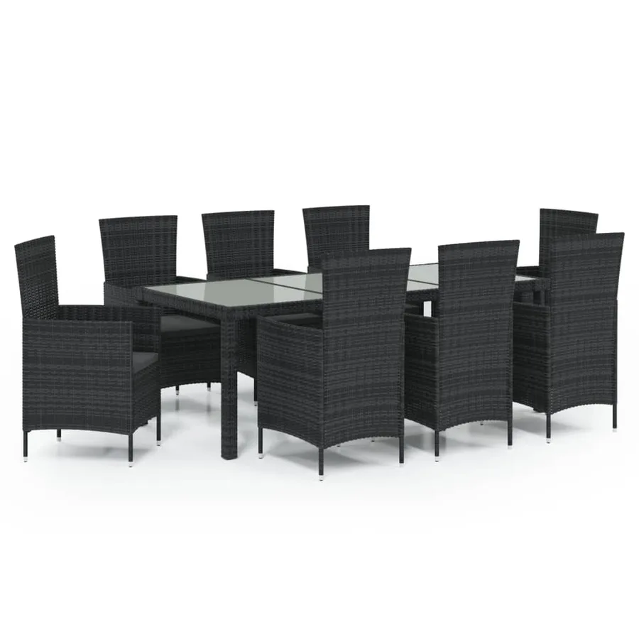 Outdoor Dining Set 9 pcs Cushions Poly Rattan Black - 2