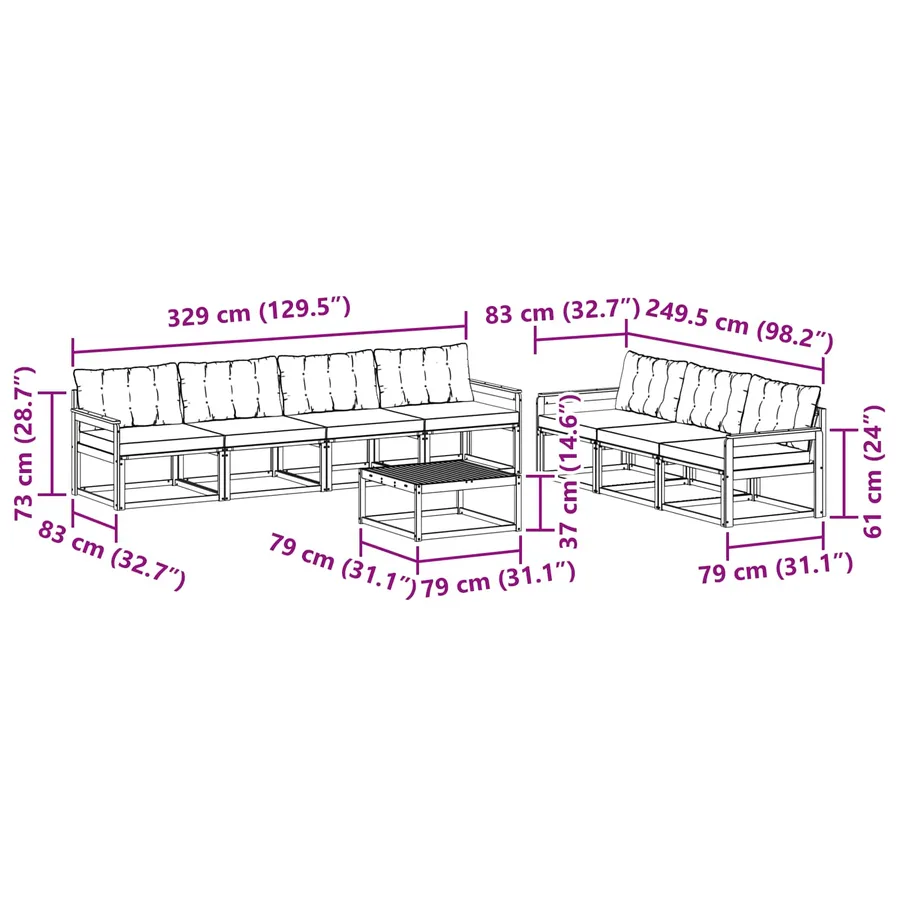 Ensemble de canapés d'extérieur 8 pcs Gris Naturel et Clair - 12