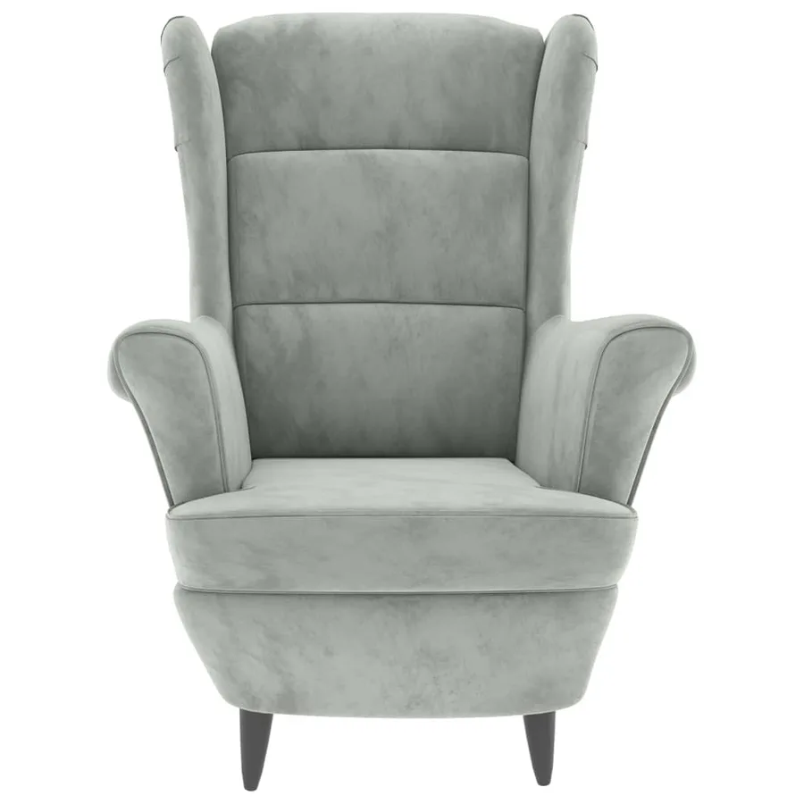 Fauteuil à oreilles avec tabouret gris clair velours - 4