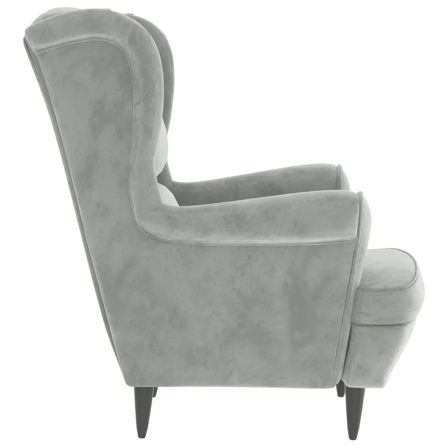 Fauteuil à oreilles avec tabouret gris clair velours - 5