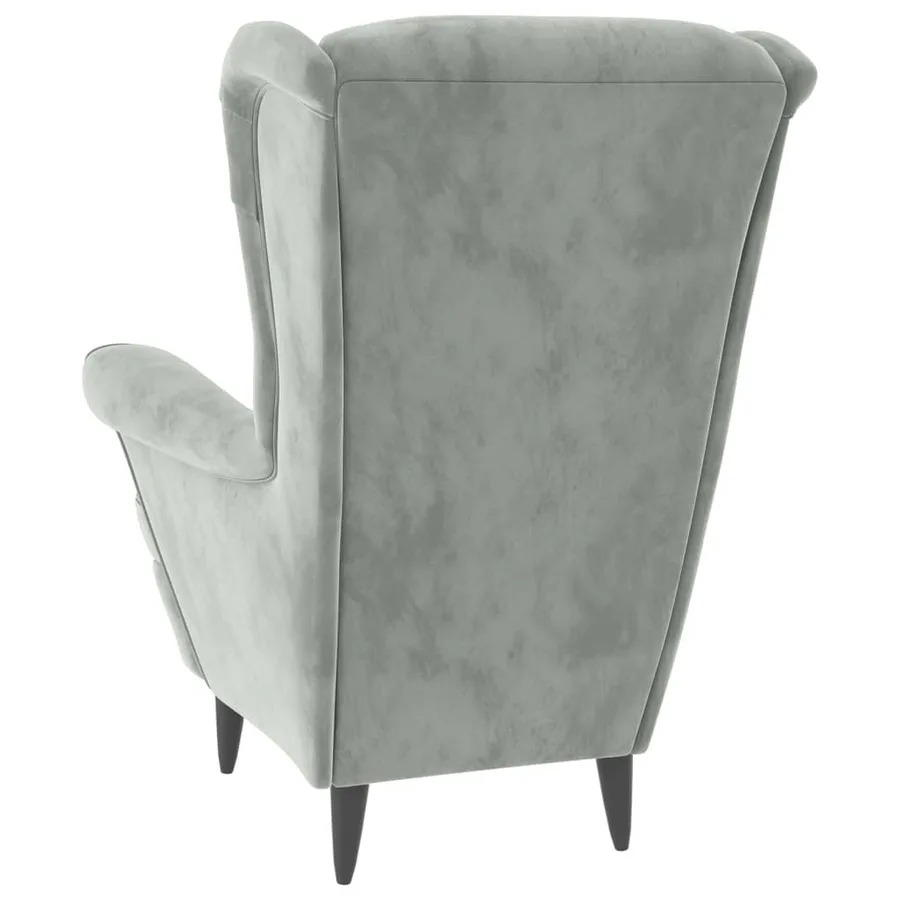 Fauteuil à oreilles avec tabouret gris clair velours - 6