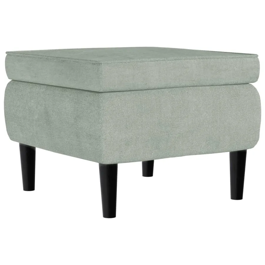 Fauteuil à oreilles avec tabouret gris clair velours - 8
