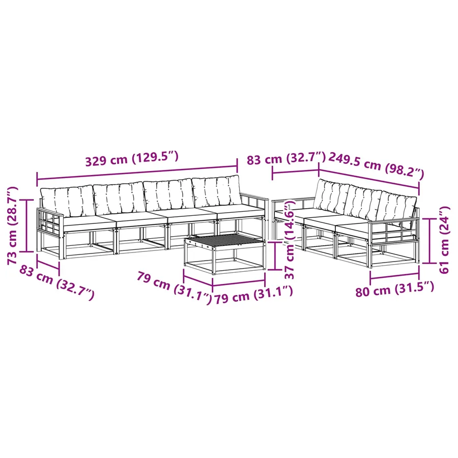 Ensemble de canapés d'extérieur 8 pcs Gris Naturel et Clair - 12