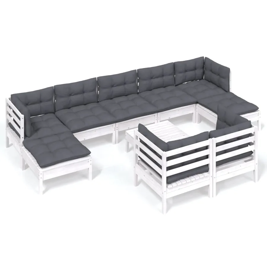 Garden Lounge Set 10 pcs with White Cushions Solid Pine Wood - 2