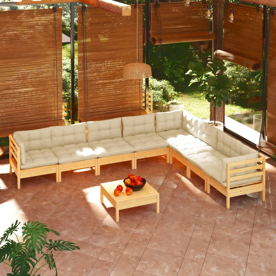 Garden Lounge Set 9 pcs with Cream Cushions Solid Pine Wood