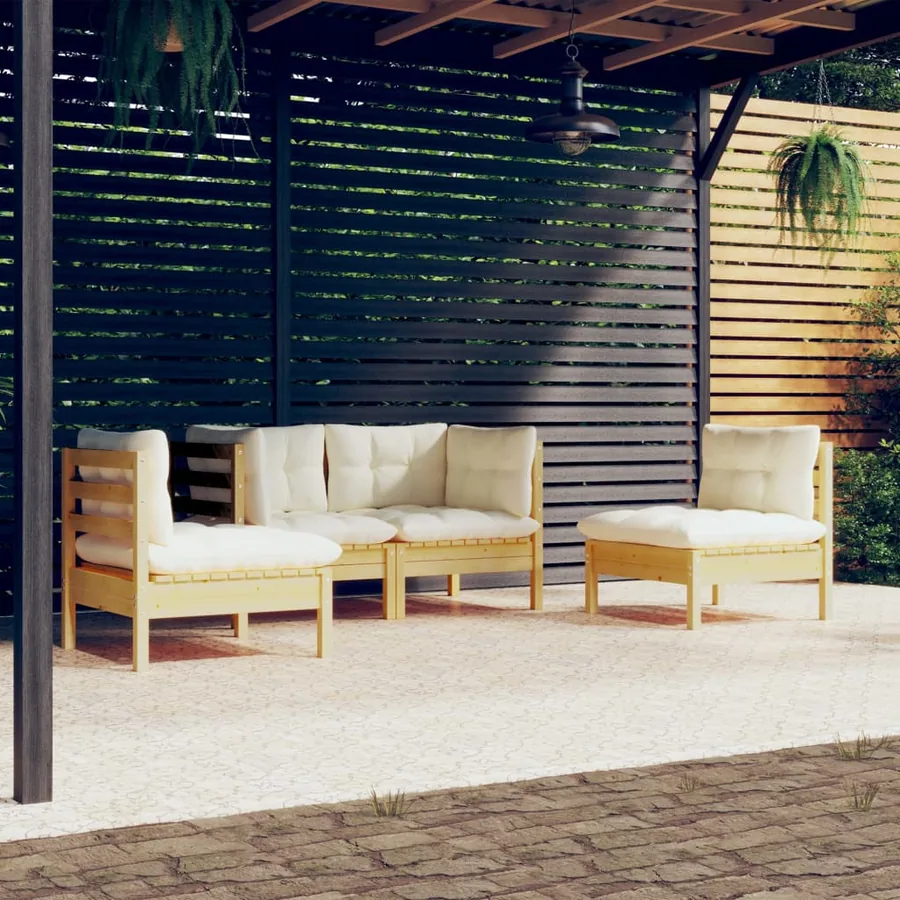 Garden Lounge Set 4 pcs with Cream Cushions Solid Pine Wood