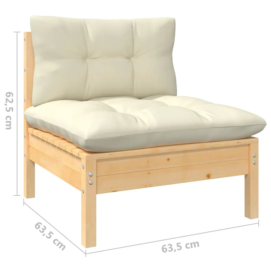 Salon de jardin 4 pcs avec coussins crème Bois de pin massif - 6