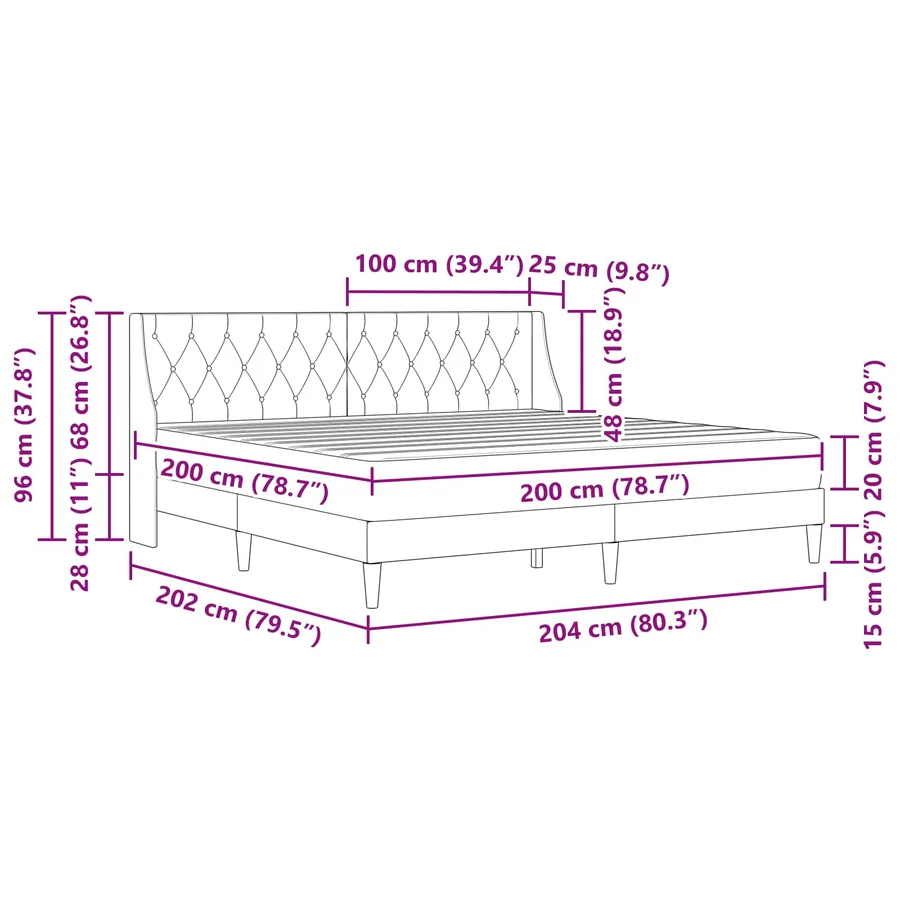 Cadre de lit avec matelas Vert foncé 200 x 200 cm Velours - 11