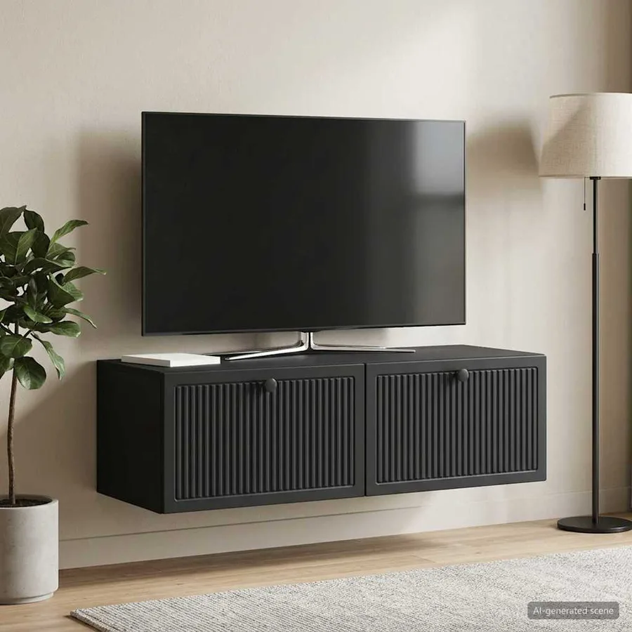 Meuble TV mural Noir 98 x 41 x 30 cm Bois d'ingénierie - 4