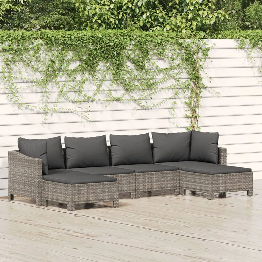 Garden Lounge Set 6 pcs with Cushions Grey Poly Rattan