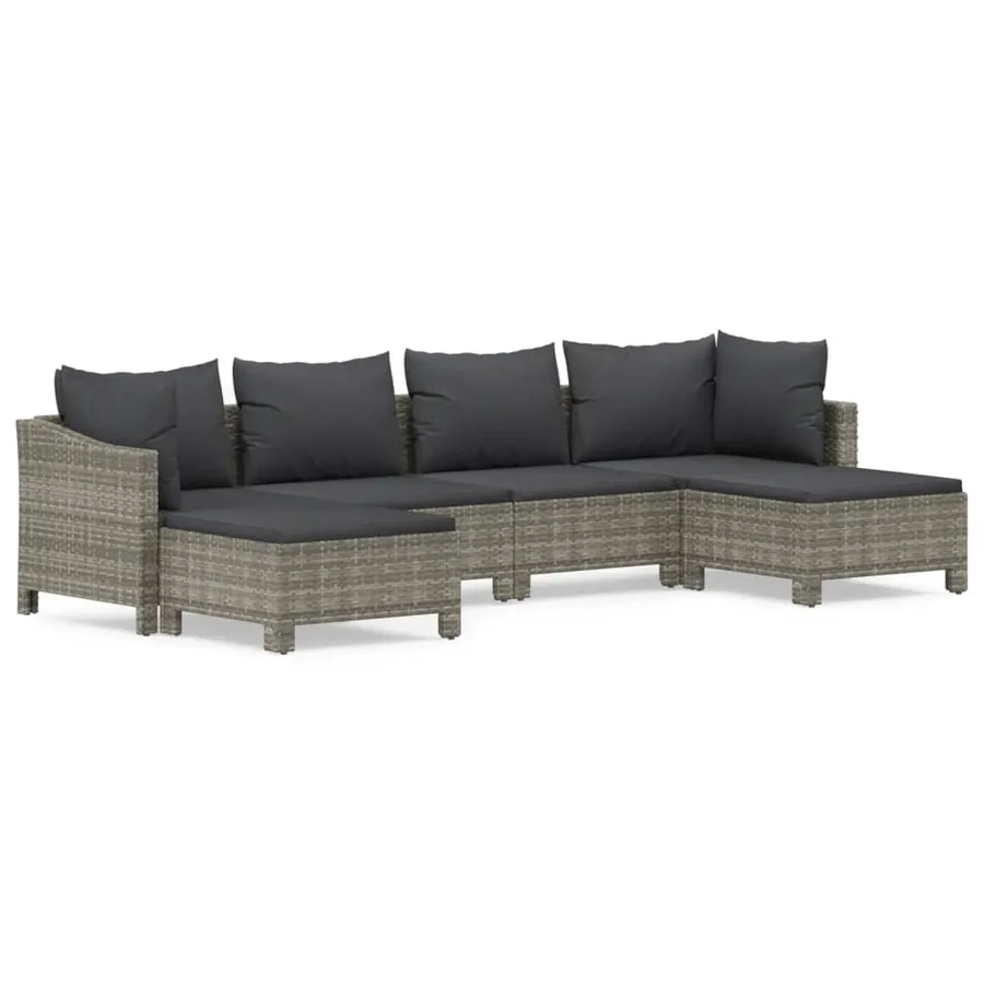 Salon de jardin 6 pcs avec coussins Gris Résine tressée - 2