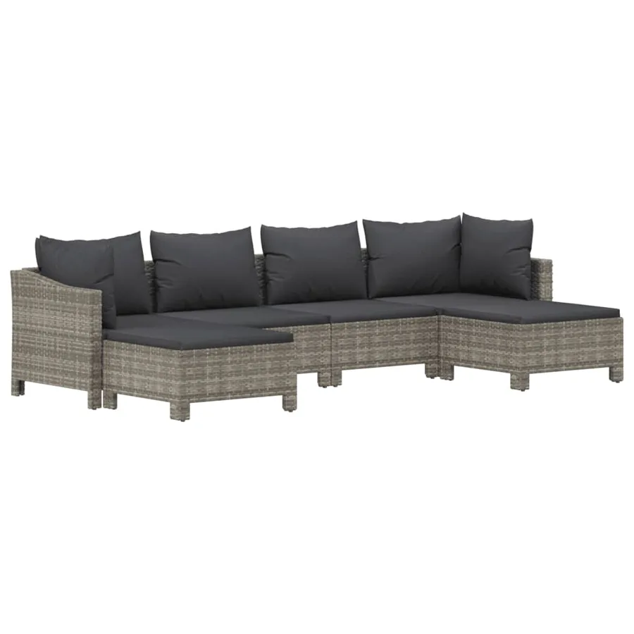 Garden Lounge Set 6 pcs with Cushions Grey Poly Rattan - 3