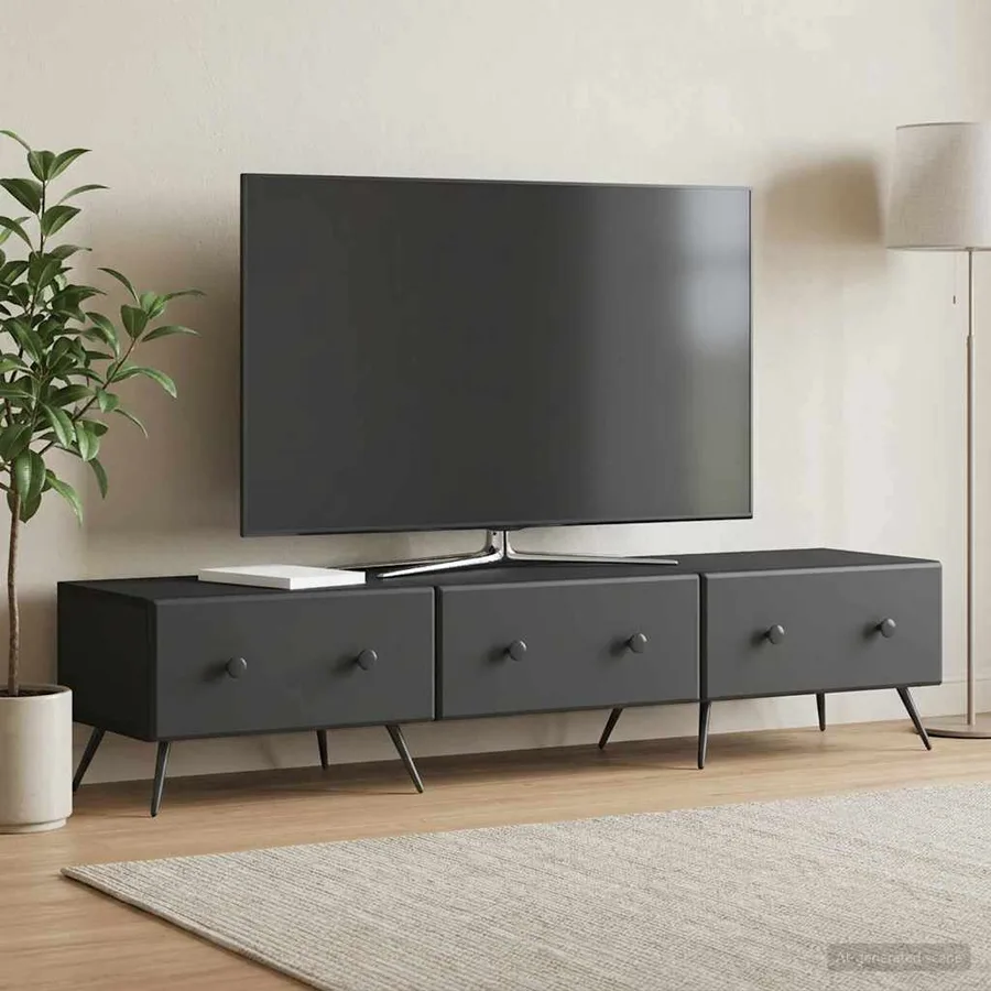Meuble TV avec tiroir Noir 147 x 34,5 x 30 cm Bois d'ingénierie - 4