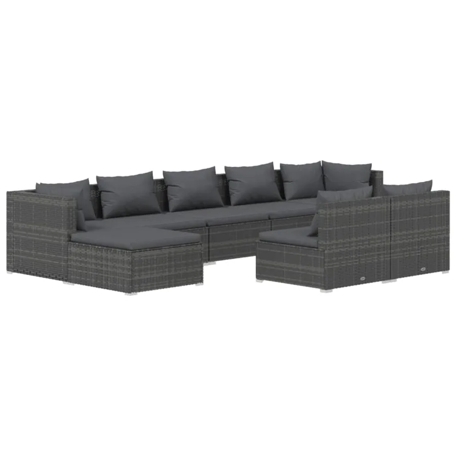 Salon de jardin 9 pcs avec coussins Gris Résine tressée - 2