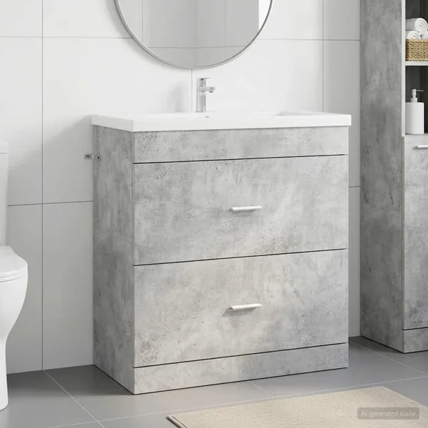 Meuble sous lavabo de salle de bain Gris béton