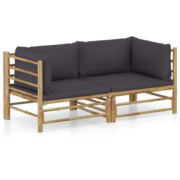 Garden Lounge Set 2 pcs with Dark Grey Cushions Bamboo