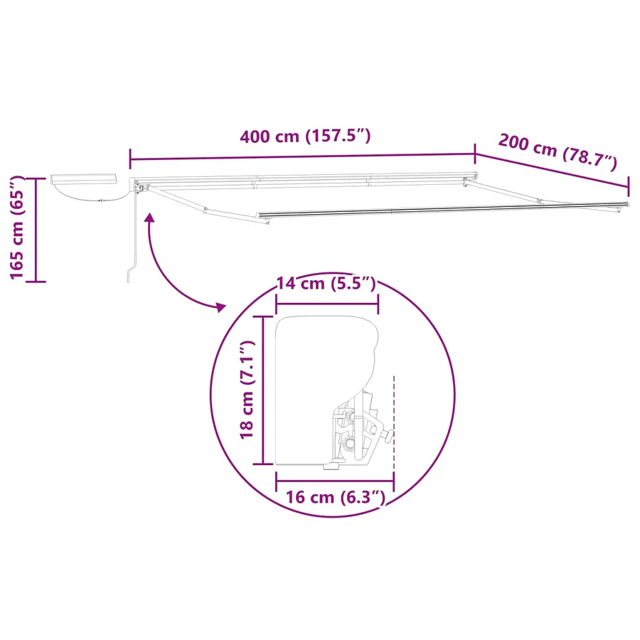 Cadre de store rétractable électrique Blanc 4 x 2 m Acier - 10