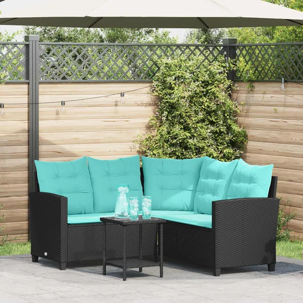 Canapé de jardin 2 pcs Noir et turquoise Poly rotin