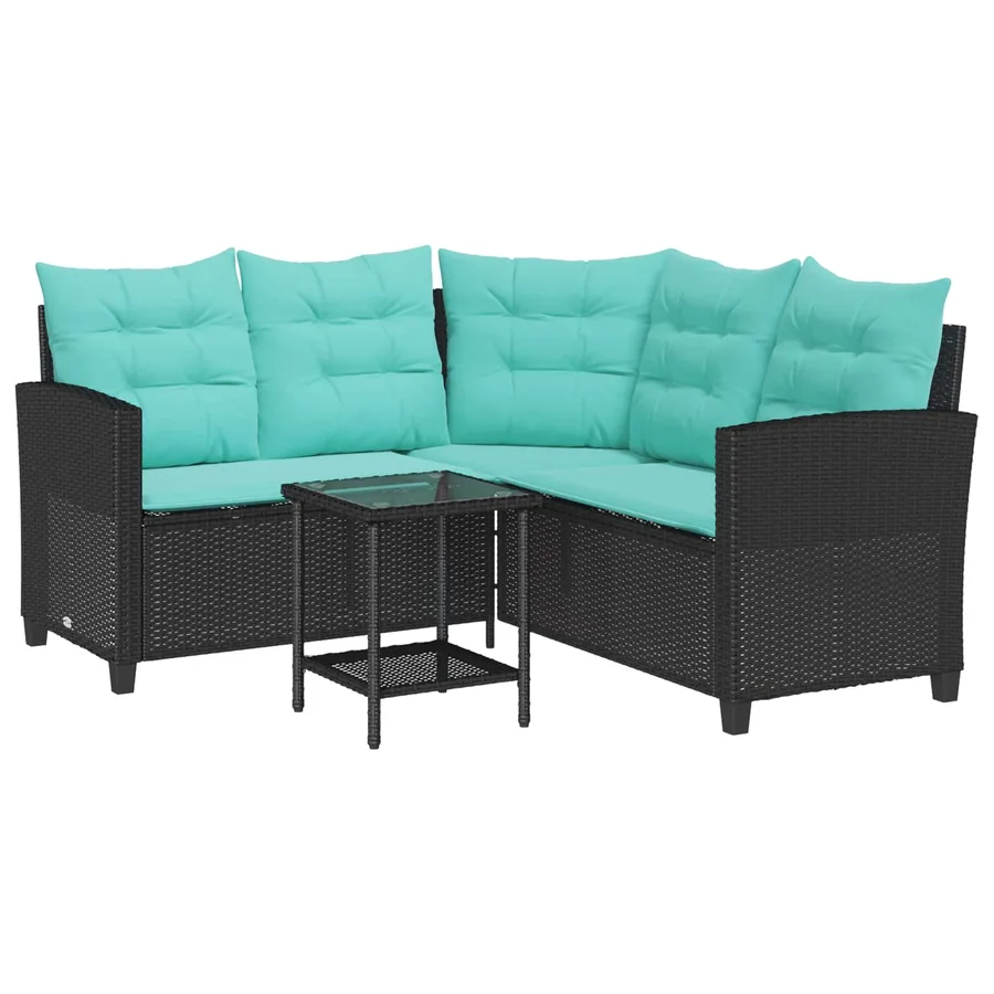 Canapé de jardin 2 pcs Noir et turquoise Poly rotin - 2