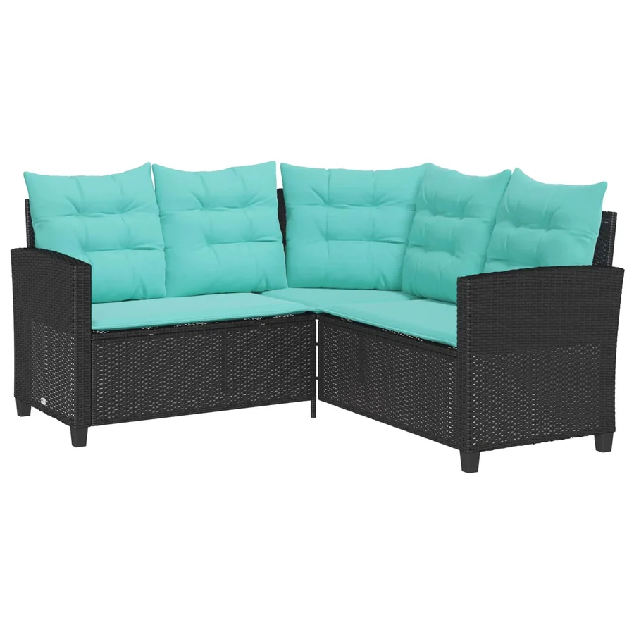 Canapé de jardin 2 pcs Noir et turquoise Poly rotin - 5