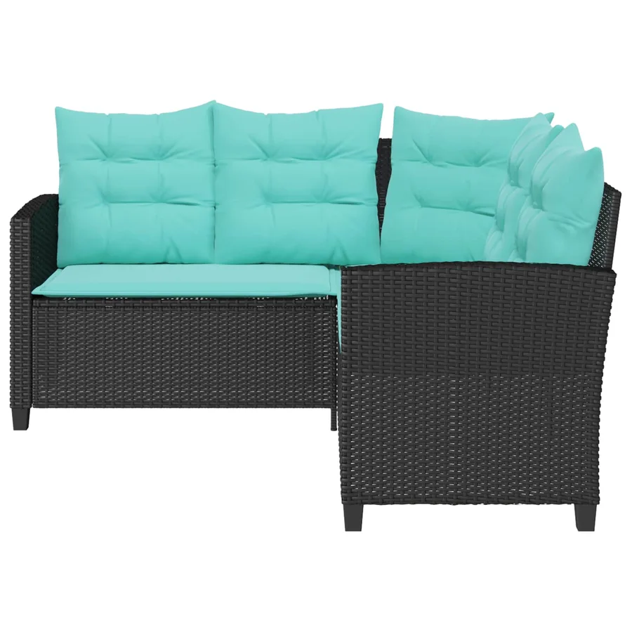 Canapé de jardin 2 pcs Noir et turquoise Poly rotin - 7