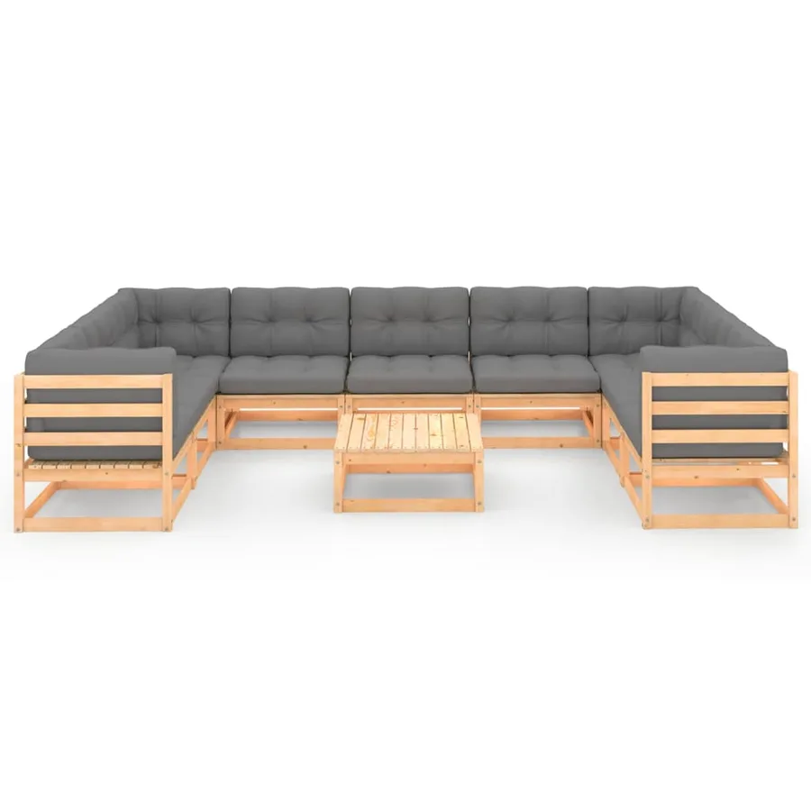 Garden Lounge Set 10 pcs with Cushions Solid Pine Wood - 13