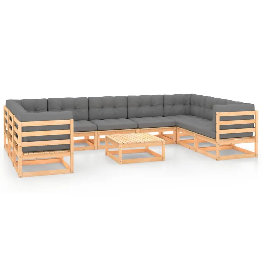 Garden Lounge Set 10 pcs with Cushions Solid Pine Wood - 2