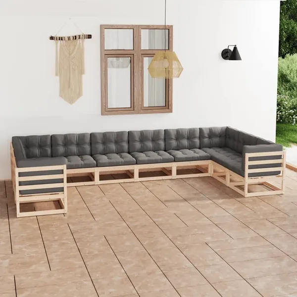 Garden Lounge Set 10 pcs with Cushions Solid Pine Wood