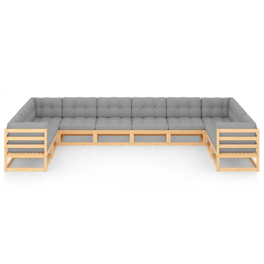 Salon de jardin 10 pcs avec coussins Bois de pin massif - 3