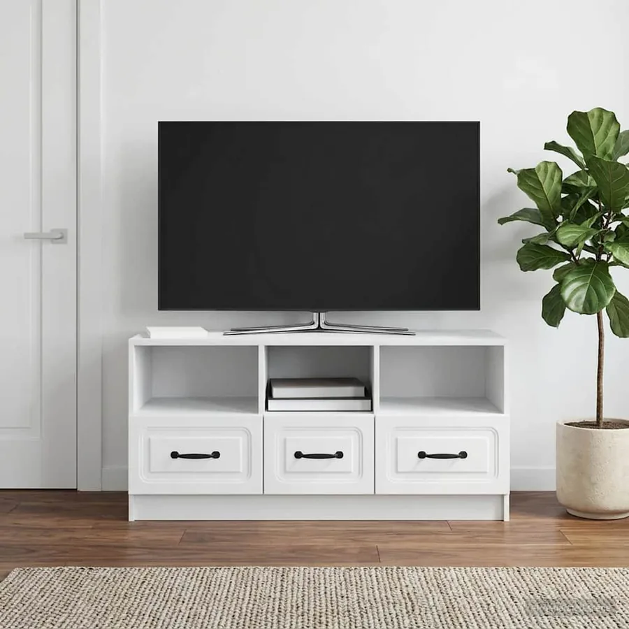 Meuble TV Blanc 102 x 34,5 x 47 cm Bois d'ingénierie