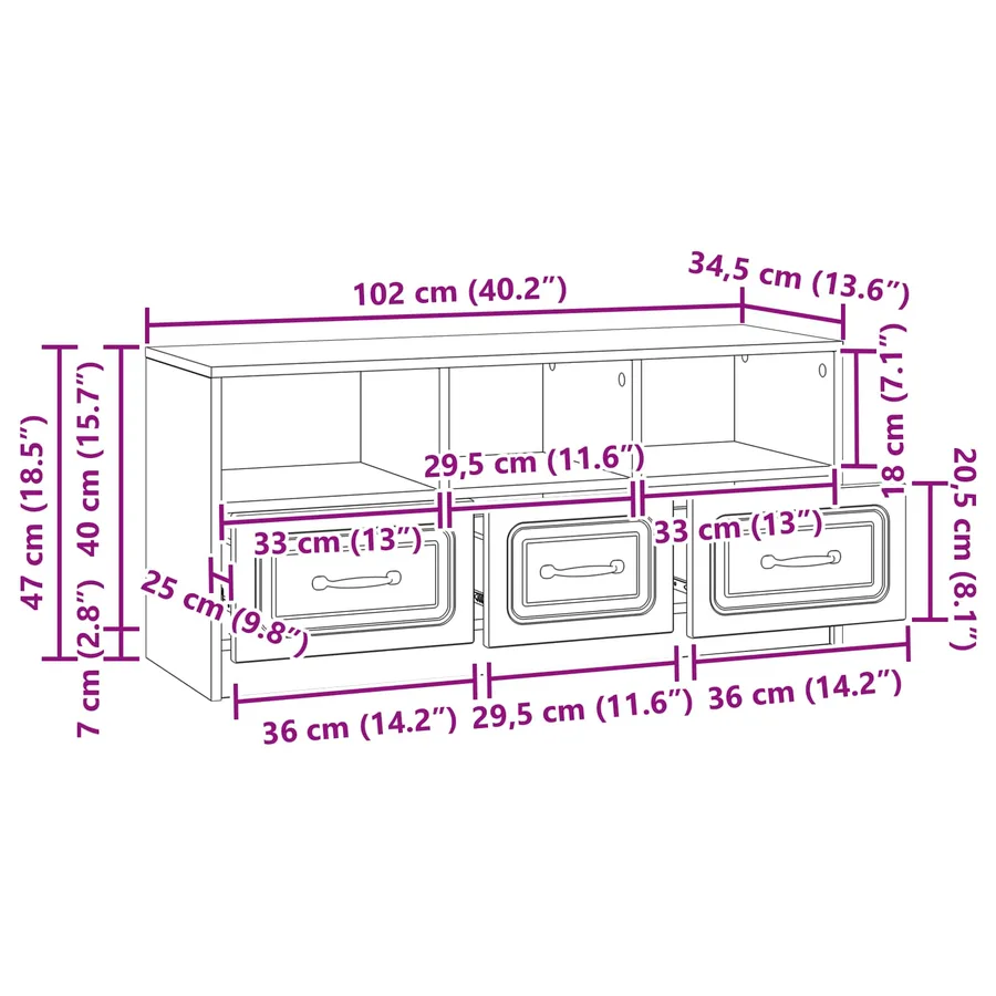 Meuble TV Blanc 102 x 34,5 x 47 cm Bois d'ingénierie - 11