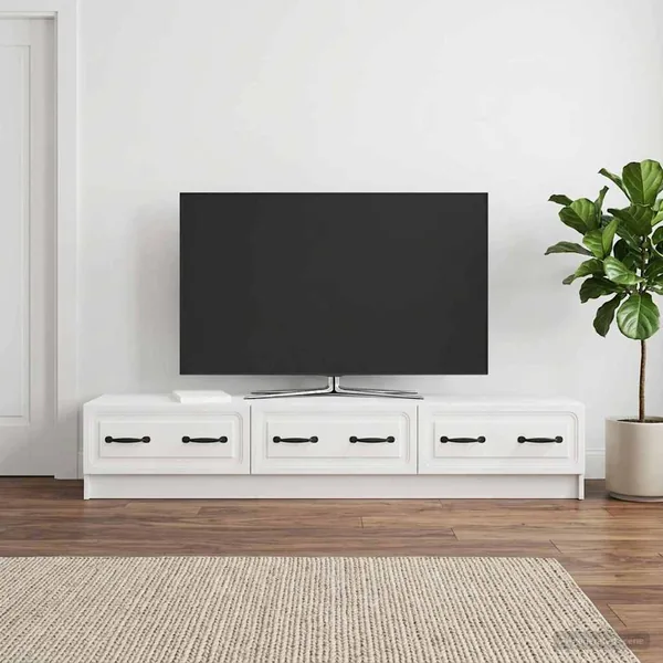 Meuble TV Blanc brillant 147 x 34,5 x 27 cm Bois d'ingénierie