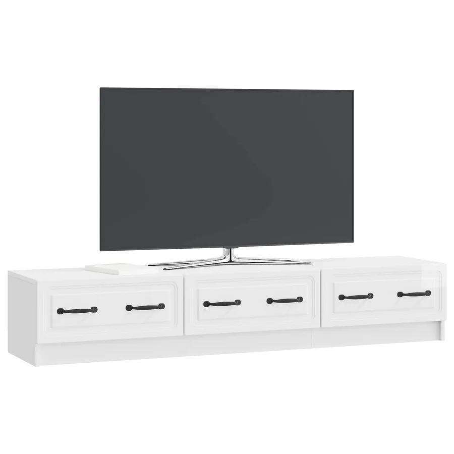 Meuble TV Blanc brillant 147 x 34,5 x 27 cm Bois d'ingénierie - 3