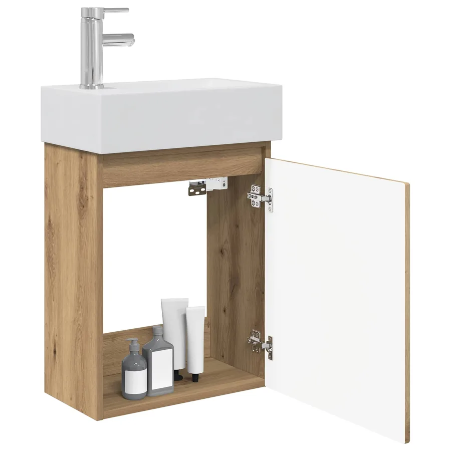 Meuble de salle de bain avec robinet Chêne artisanal - 3