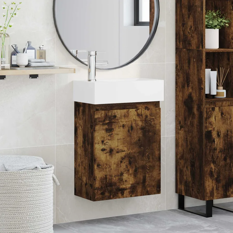 Meuble de salle de bain avec robinet Chêne fumé