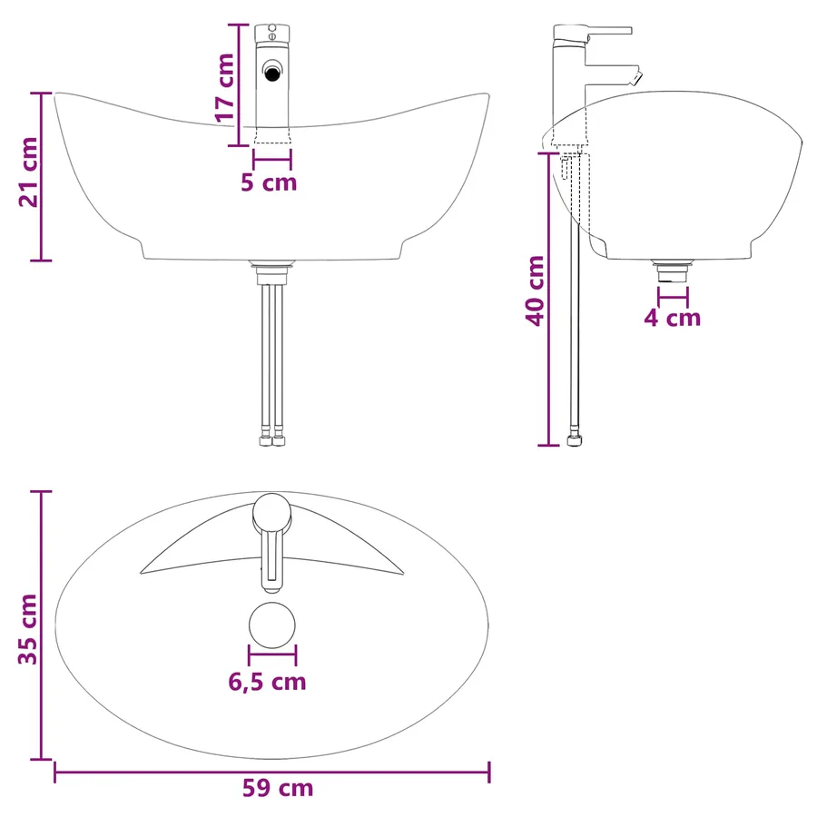 Lavabo de salle de bains Noir Mat 59 x 35 x 21 cm métal - 9