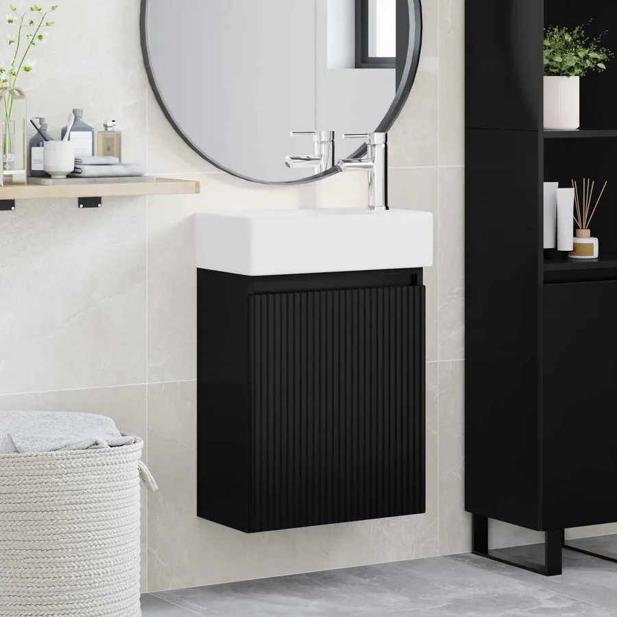 Meuble de salle de bain avec robinet Noir 45,5 x 22,5 x 84 cm