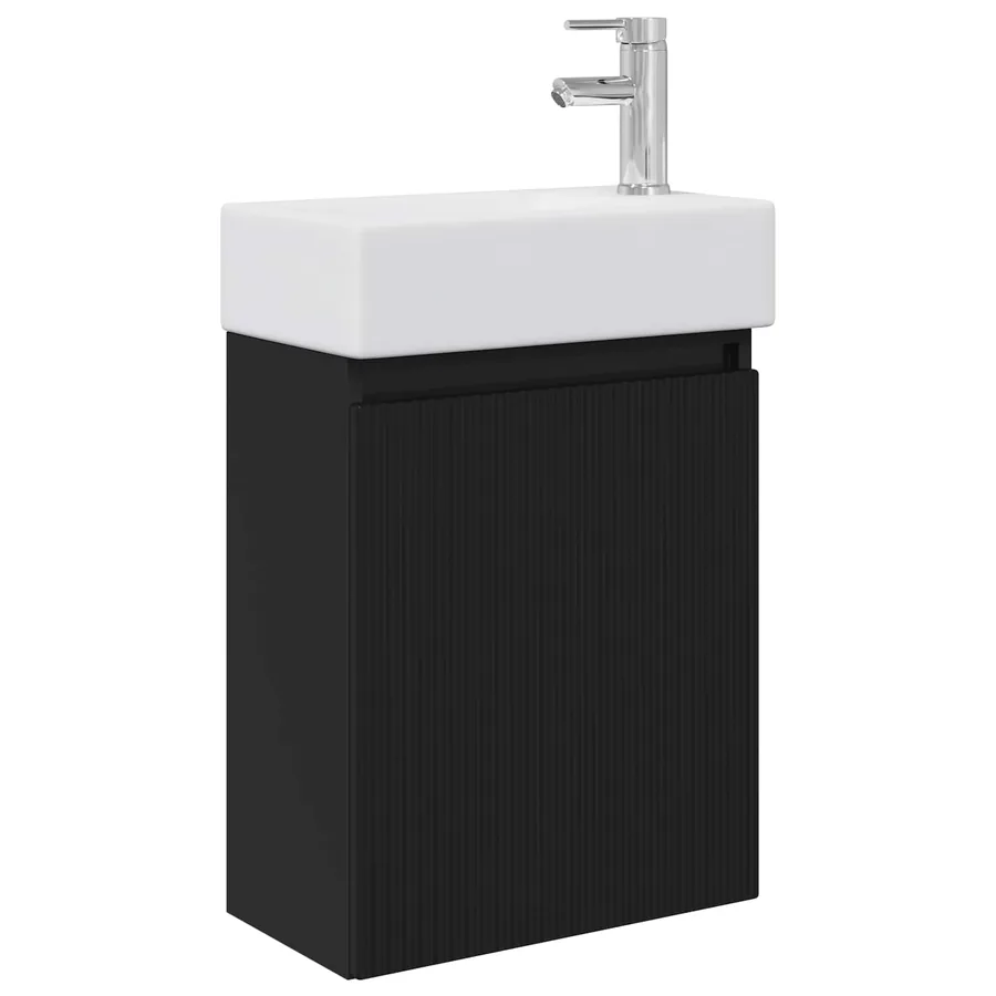 Meuble de salle de bain avec robinet Noir 45,5 x 22,5 x 84 cm - 2