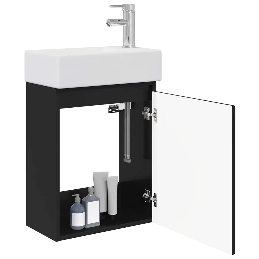 Meuble de salle de bain avec robinet Noir 45,5 x 22,5 x 84 cm - 3